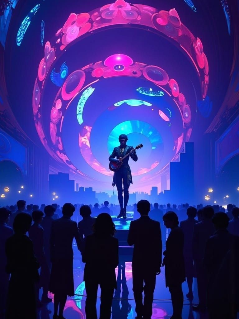 Retro-Futuristic Mechanical Musician in Stroboscopic Vortex