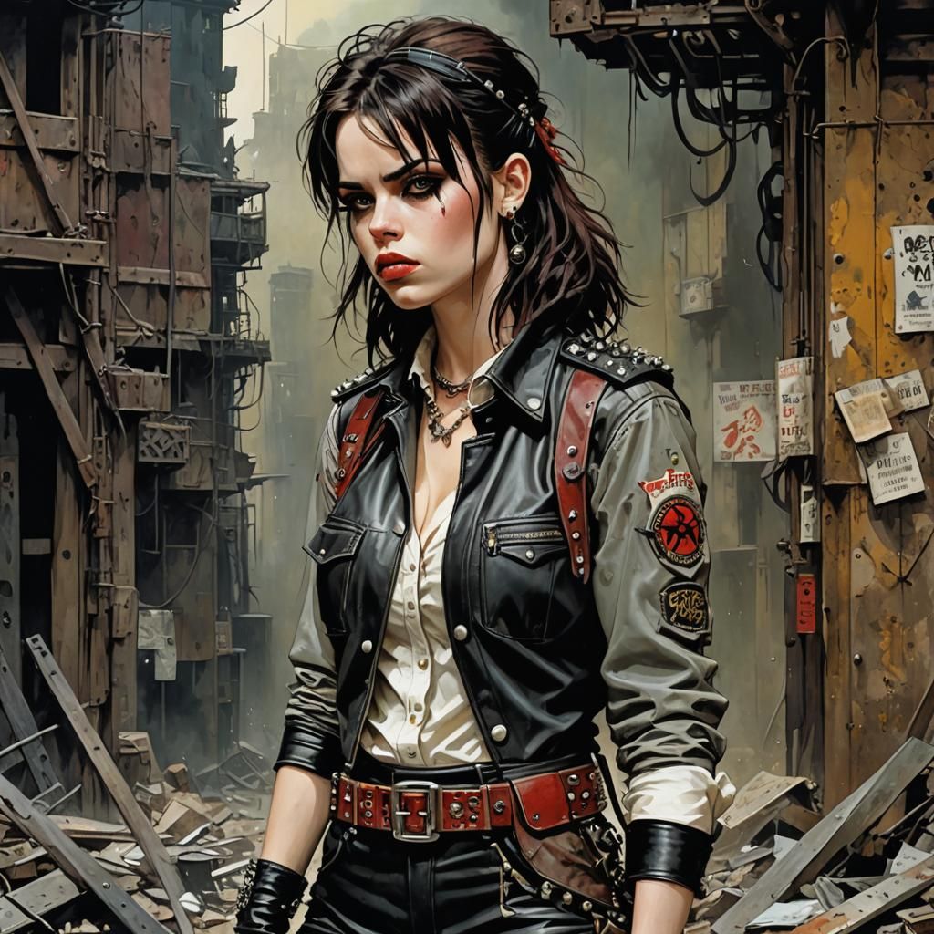 Post-Apocalyptic Mercenary Girl in Enki Bilal Style
