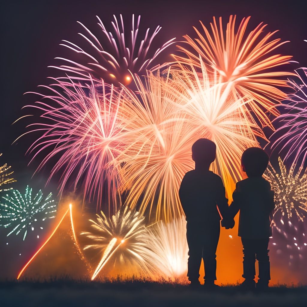 Two young brothers watching the fireworks (v2)