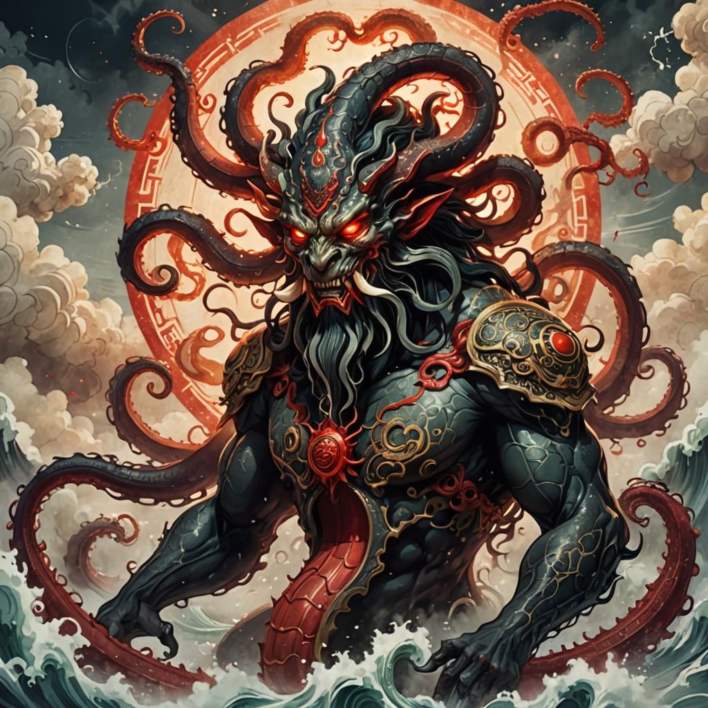 Tentacle Demon in Chinese Ink Painting Style