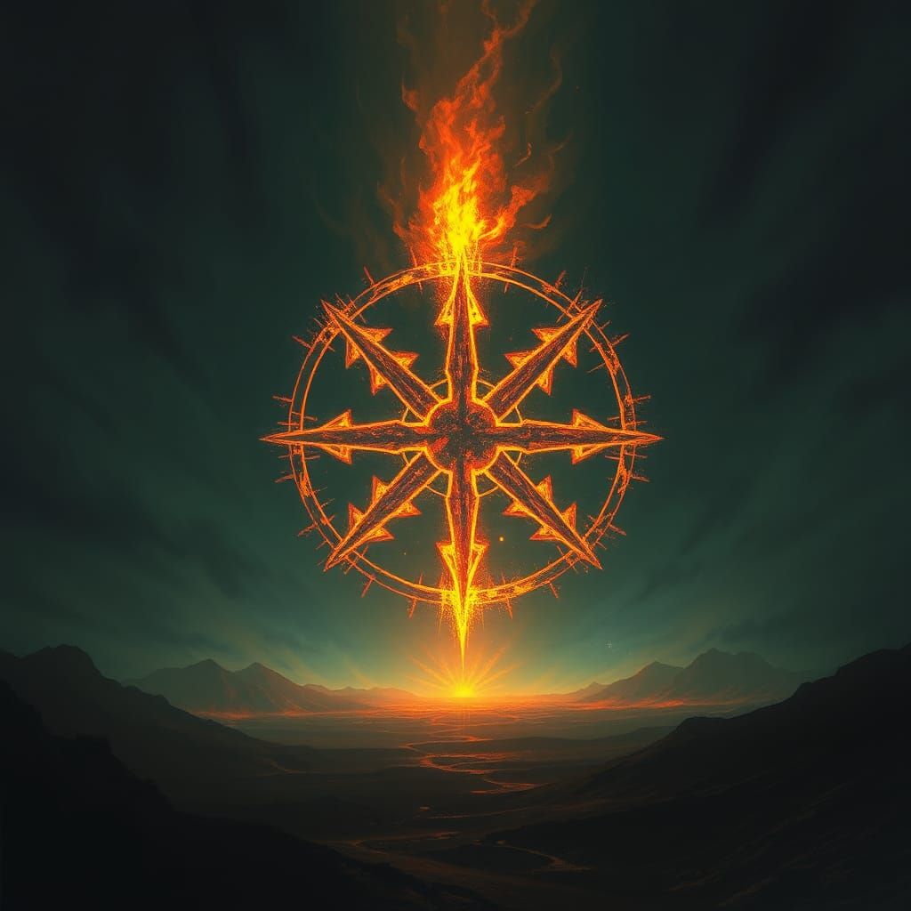 Fiery Mystical Symbol Ablaze in Dark Night Sky