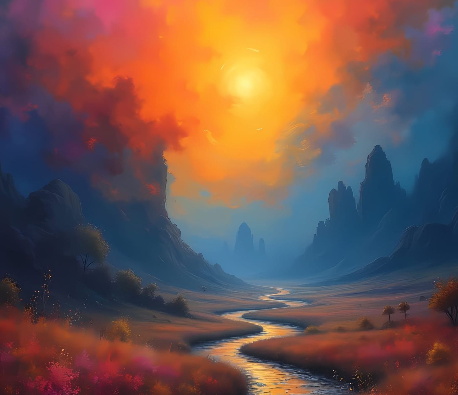 Ethereal Landscape in Cyberpunk Style