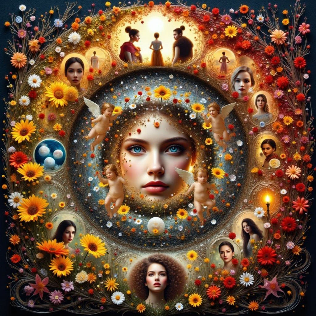 Surreal Circular Artwork: The Stages of a Woman's Life