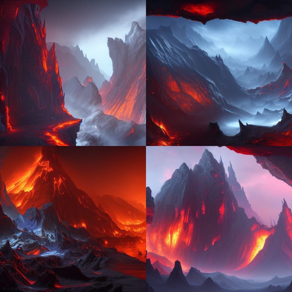 Hellscape: Fire and Ice Mountain Matte Painting