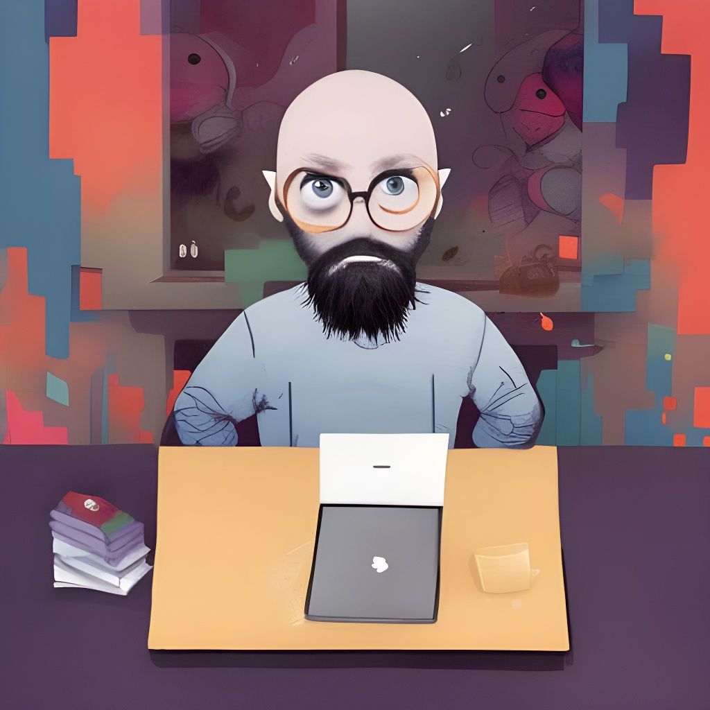 Man with Laptop Surrounded by Monsters