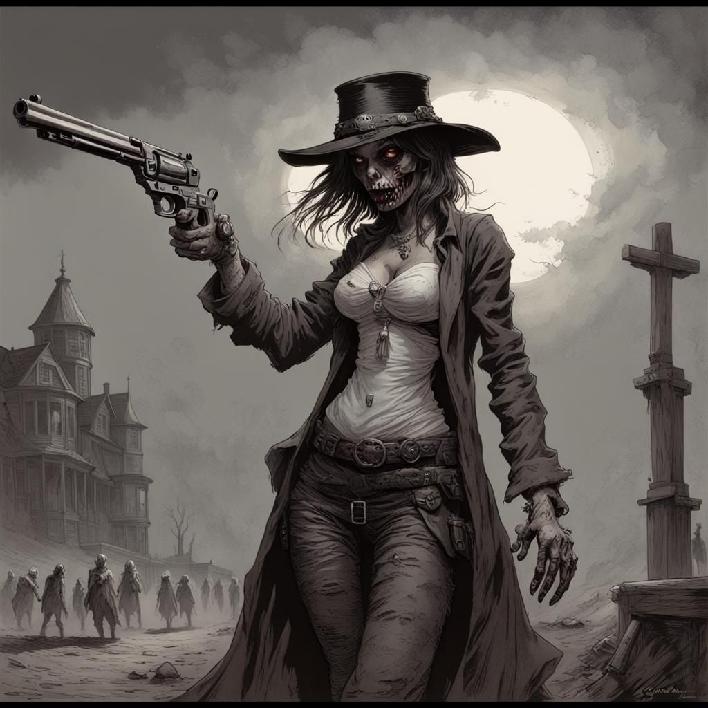 Fantasy Zombie Gunslinger in Horror Style