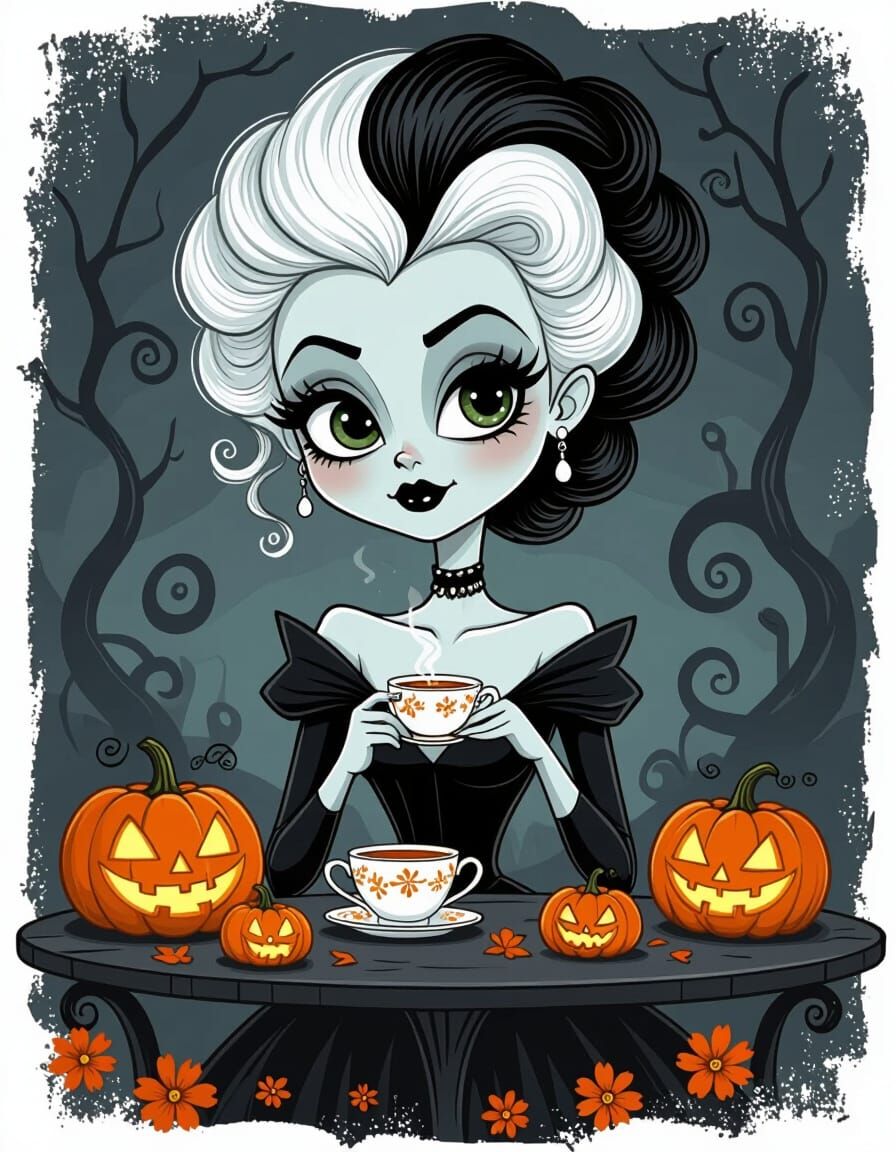Bride of Frankenstein Enjoys Tea With Talking Pumpkins in Wh...