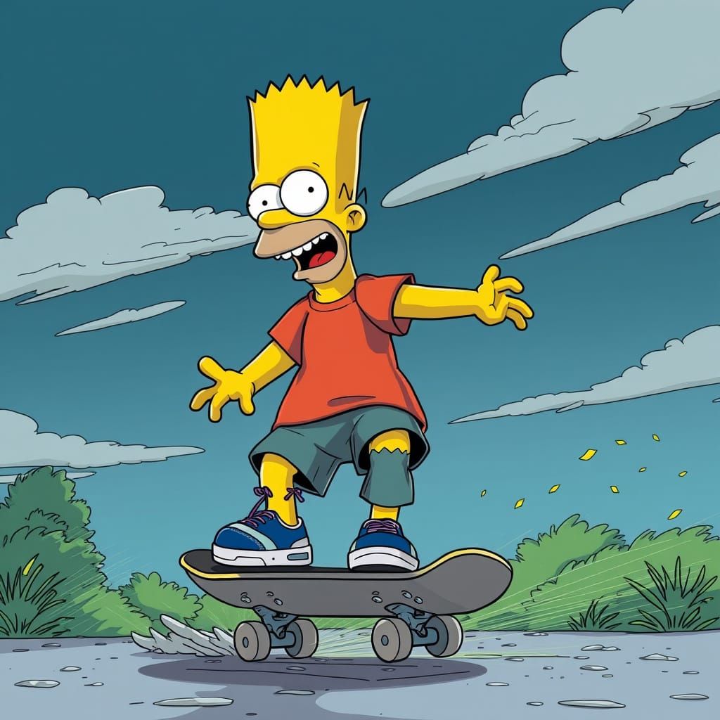 Bart Simpson Skateboarding: A Fusion of Art Styles