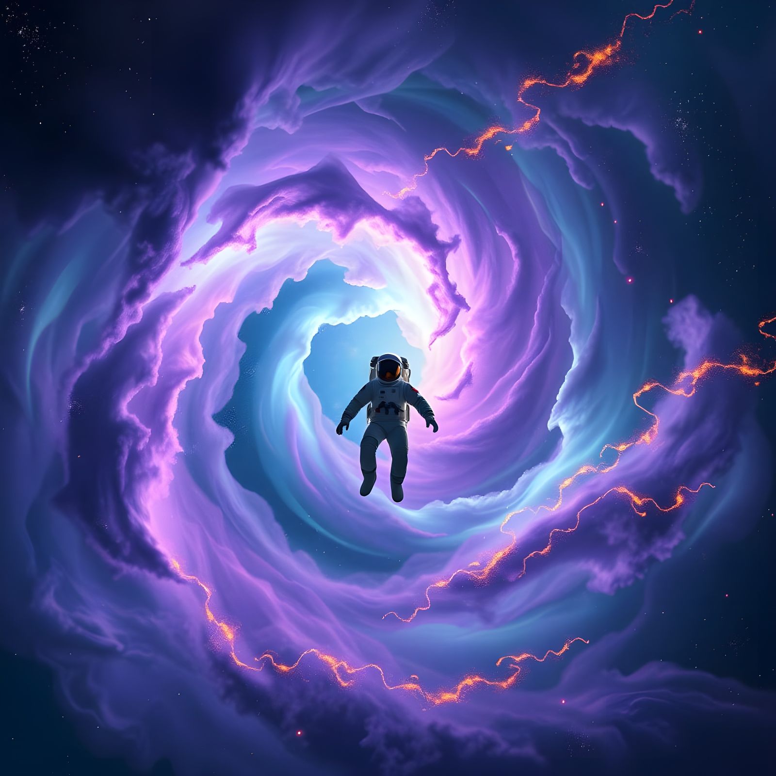 A Lone Space Explorer in a Cosmic Dreamscape