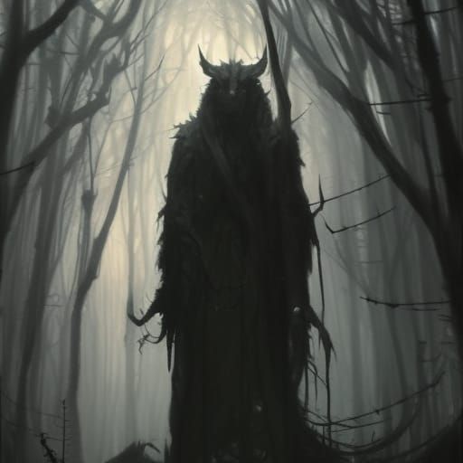 Monstrous Werewolf in Dark Academia Forest