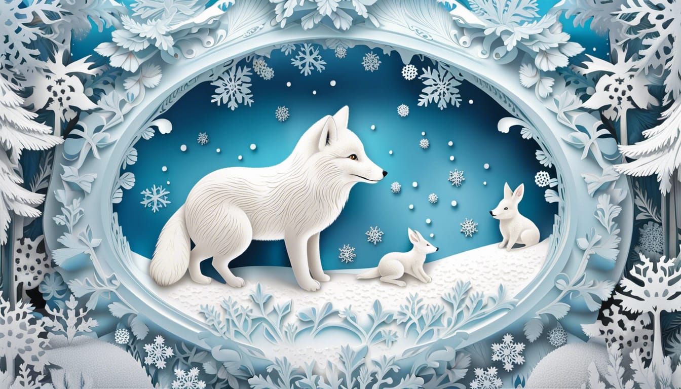 Arctic Fox and Hare in Winter Wonderland