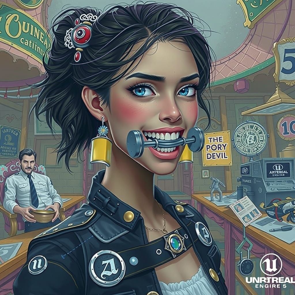 Fantastical Figure Bound by a Metal Pony Bit Gag in Vivid Ma...