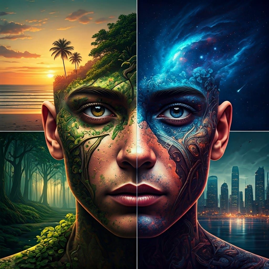 Vibrant Surreal Portrait Collage in Bold Brushstrokes