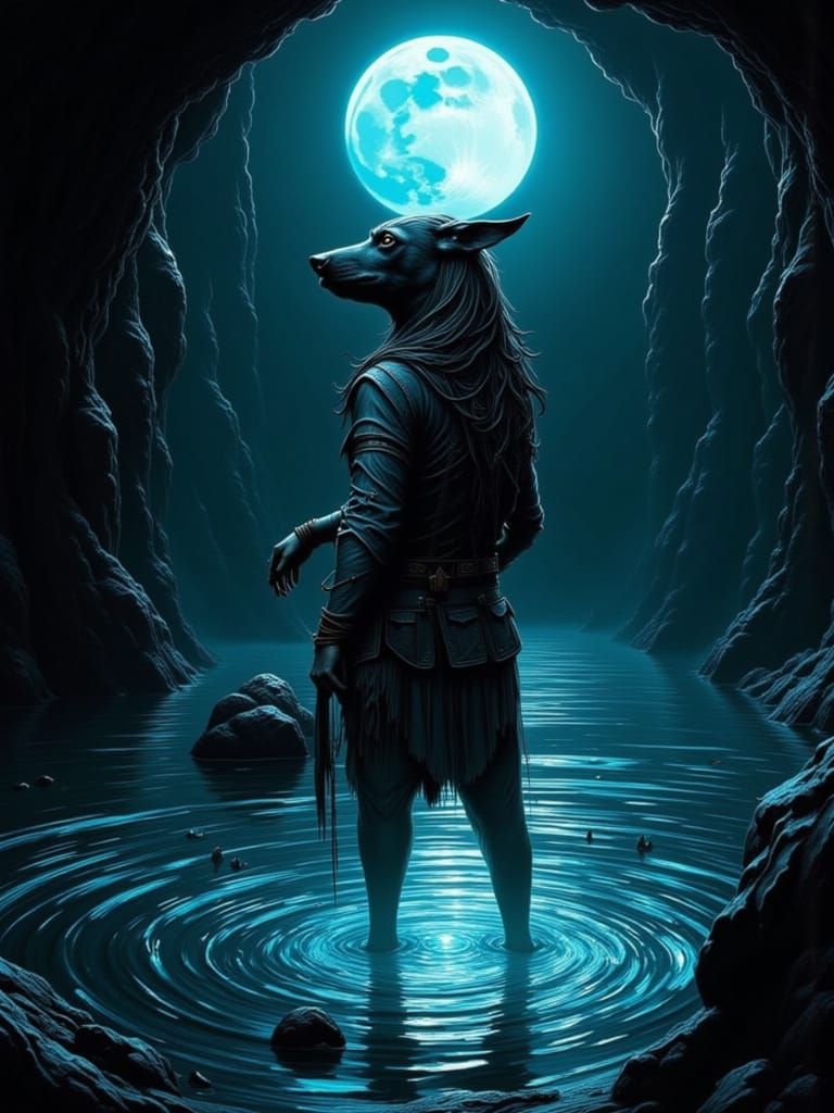 Ahuizotl Emerges From Moonlit Cenote in Bioluminescent Style