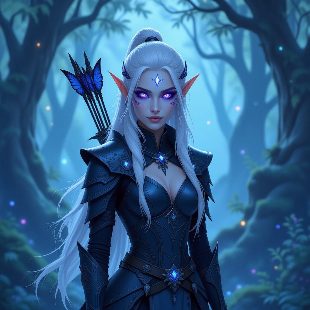Moonshadow Elf Warrior in Mystical Silvergrove Forest