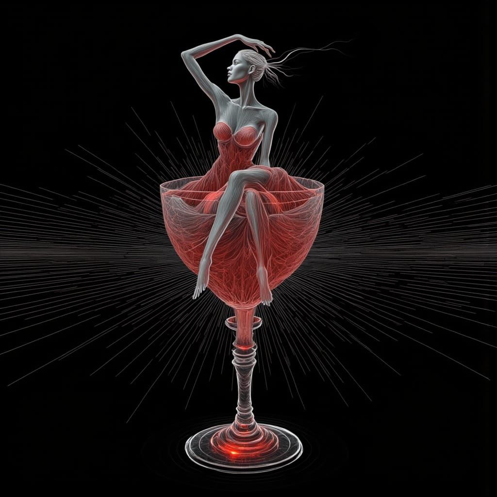 Ethereal Feminine Form in Glass Wineglass
