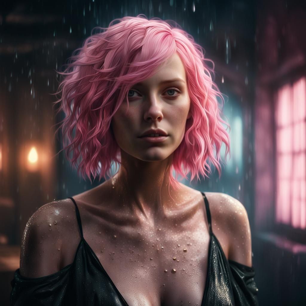 Hyper Realistic Pink-Haired Woman Portrait
