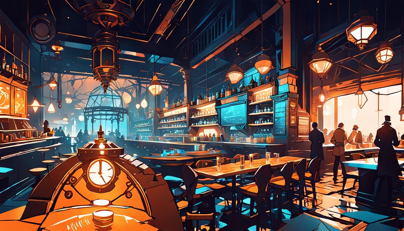Steampunk Restaurant Interior in Vector Art Style