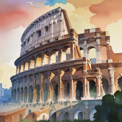 Colosseum in Rome: Gouache Watercolor Masterpiece