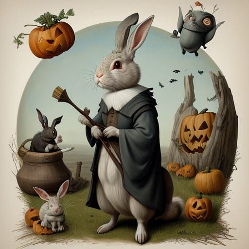 Rabbit in Halloween Costume Inspired by Bosch and Pixar