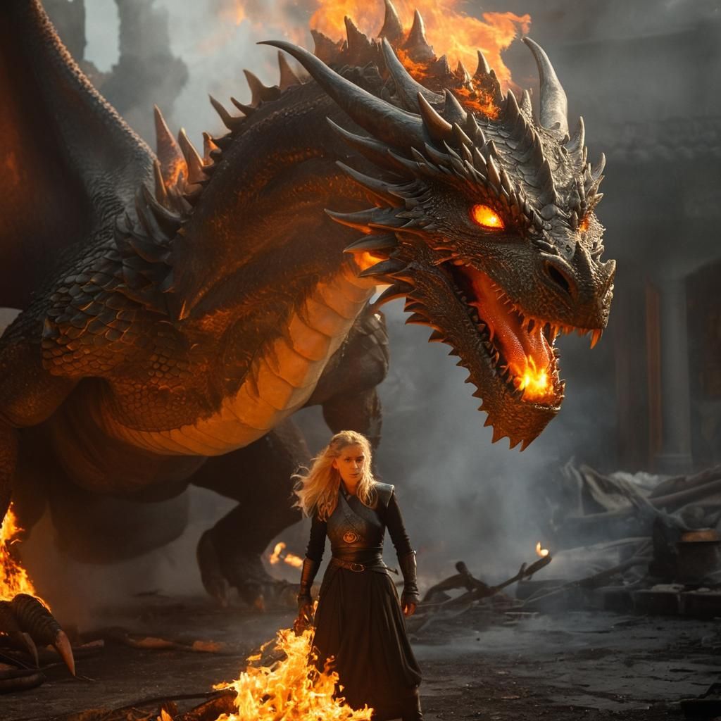 Dragon Rider Amidst Inferno: A Cinematic Still