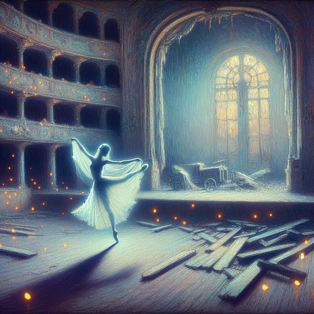 Ethereal Ballerina's Dance in Abandoned Theater