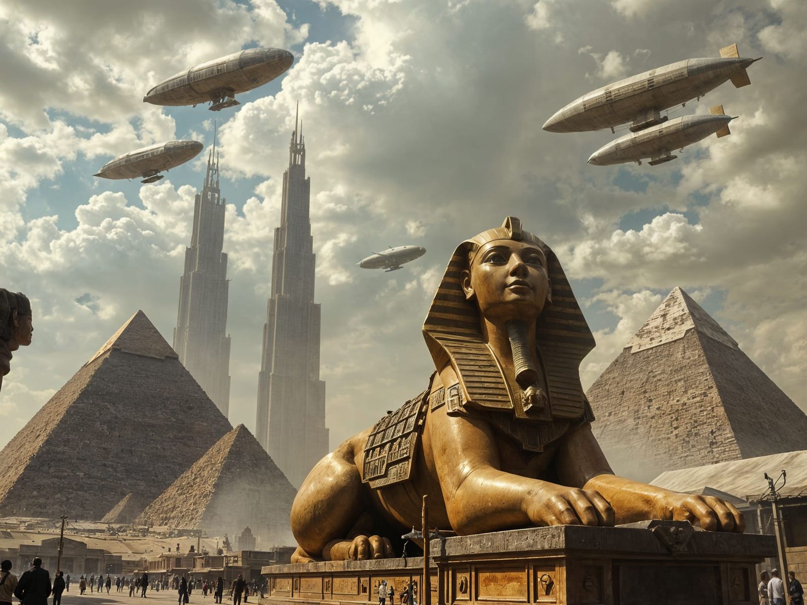 Egyptian Marketplace: Art Deco Skyscrapers and Wired Sphinx