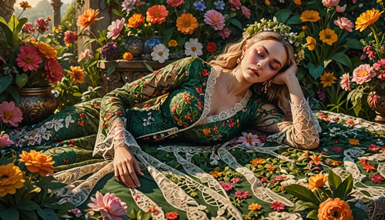 Lady Nature in a Blooming Garden: Digital Art