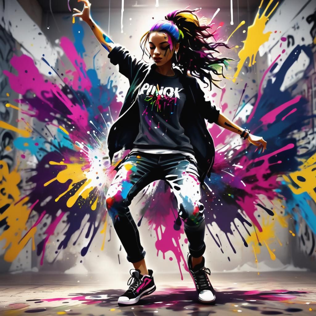 Ink Splatter Hip Hop Dance in Street Art Style