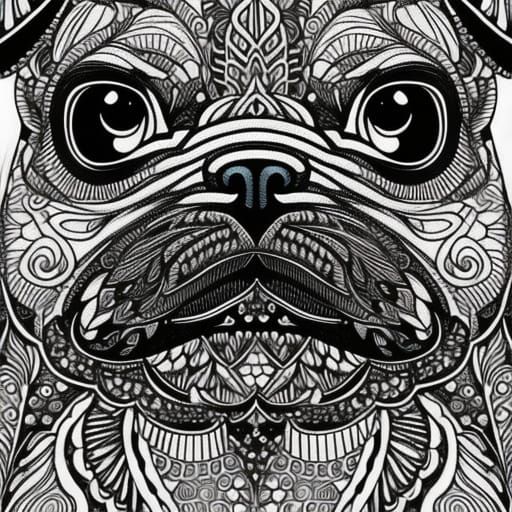 Intricate Pug Coloring Page in Pencil Sketch Style