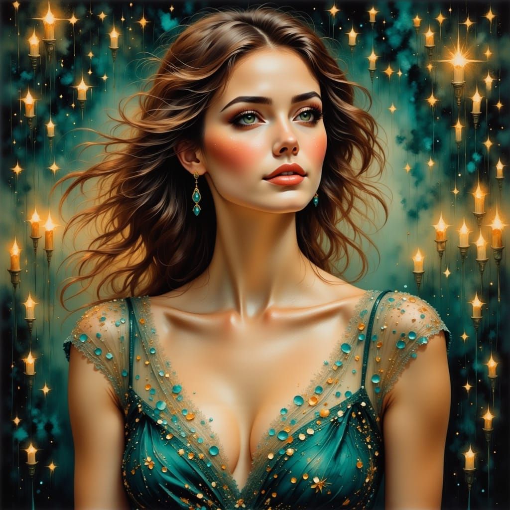 Ethereal Beauty in Antique Watercolor Style