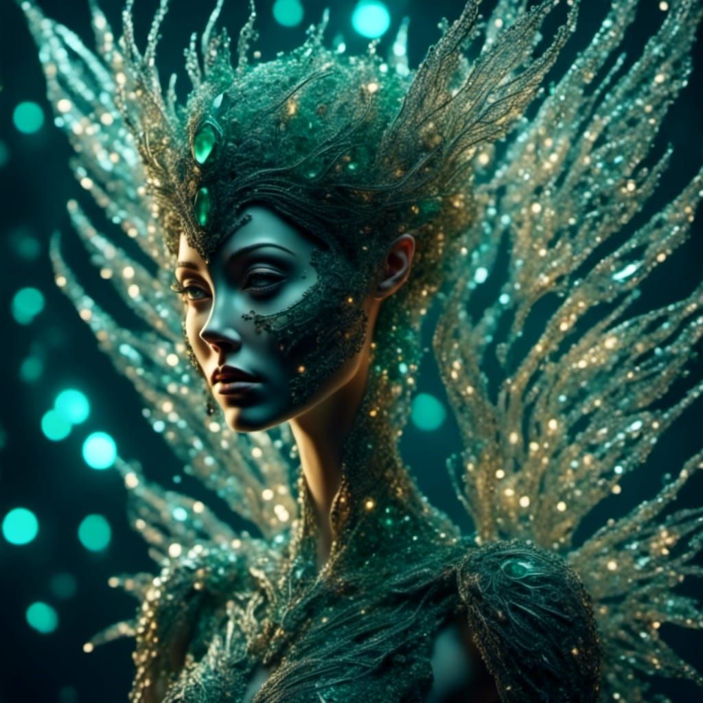 Emerald Woodland Fairy with Bioluminescent Wings
