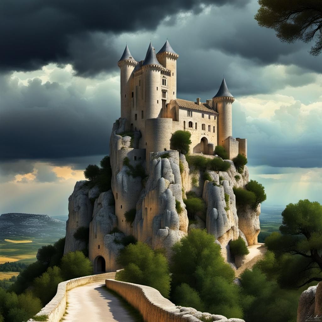 Lord of Baux Castle in Rainy Digital Art