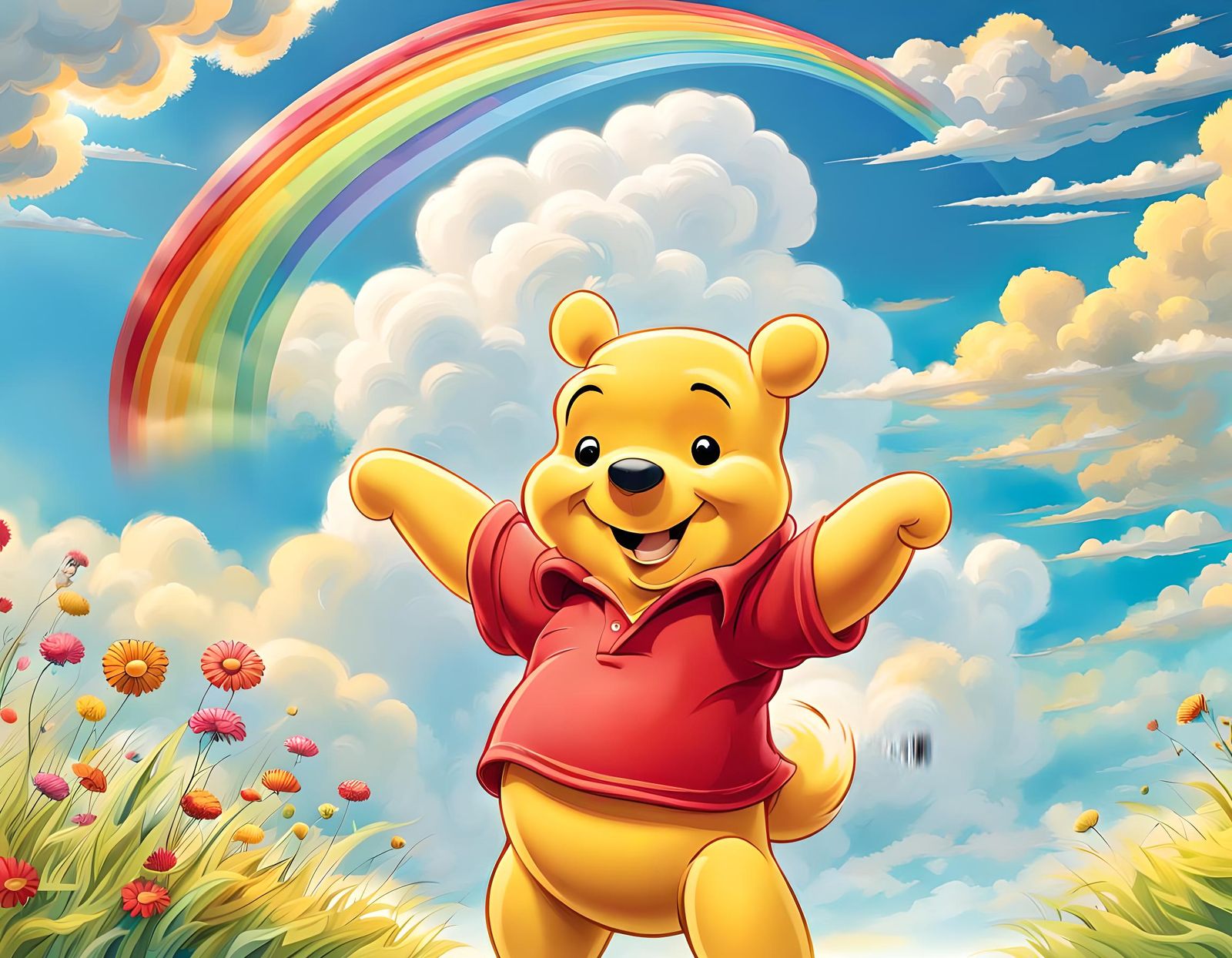 Cartoon Winnie the Pooh on a Sunny Day