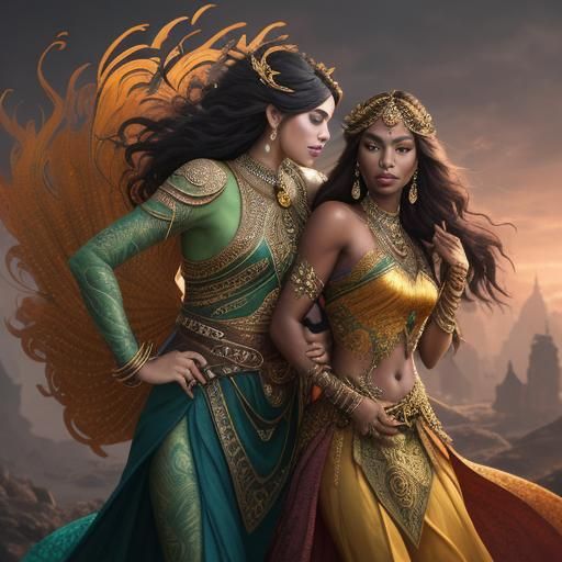 Peacock Woman with Flowers in Abstract Fauvism Style