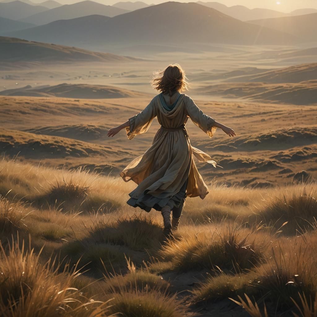 Person in Open Landscape, Soft Watercolor Style