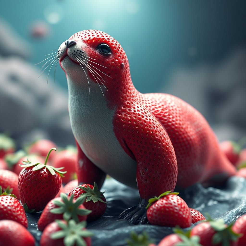 Strawberry Sea Lion in 3D Anime Art Style