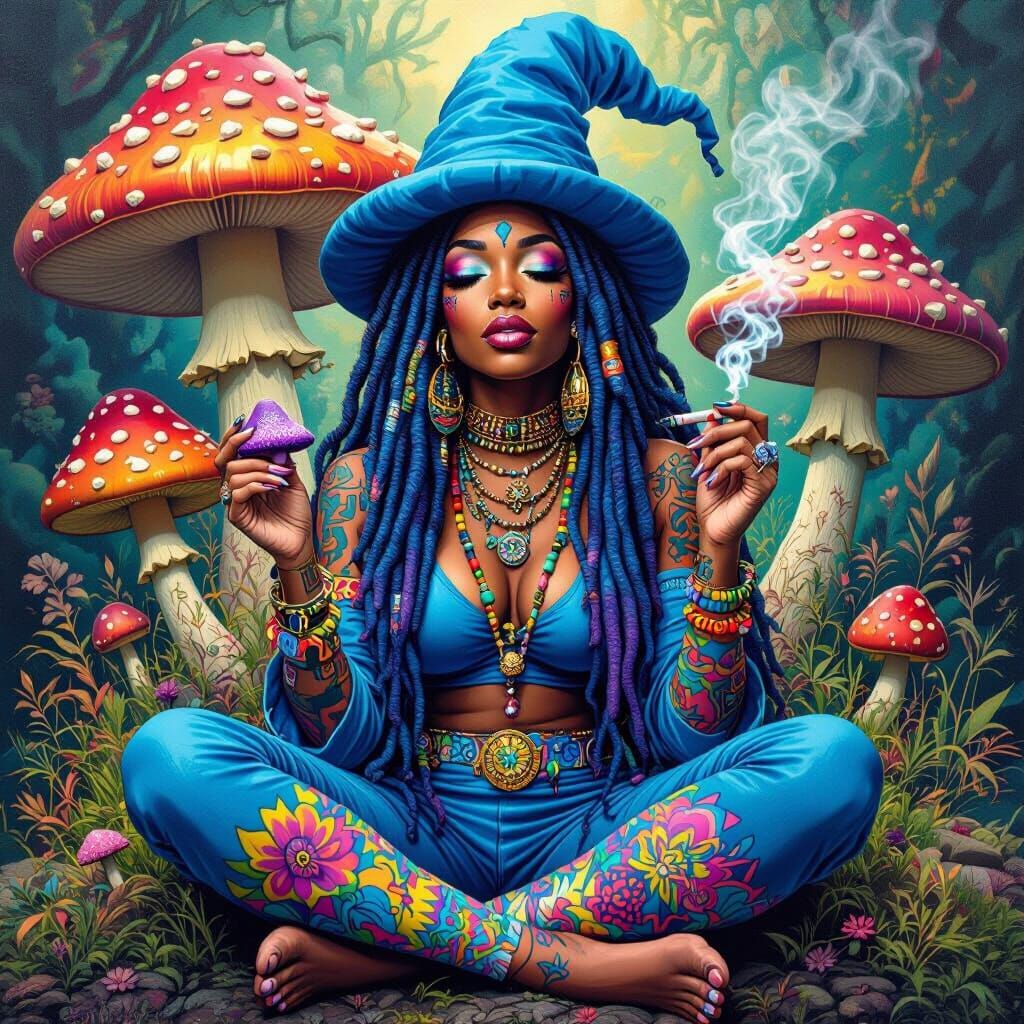 Psychedelic Smurf Woman in Graffiti Art Style