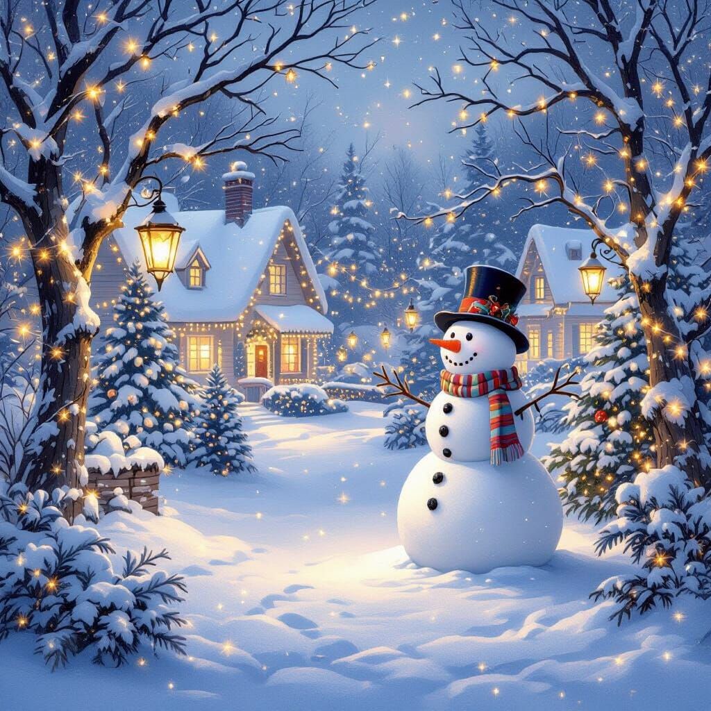 Enchanting Christmas Wonderland with Snow and Lights