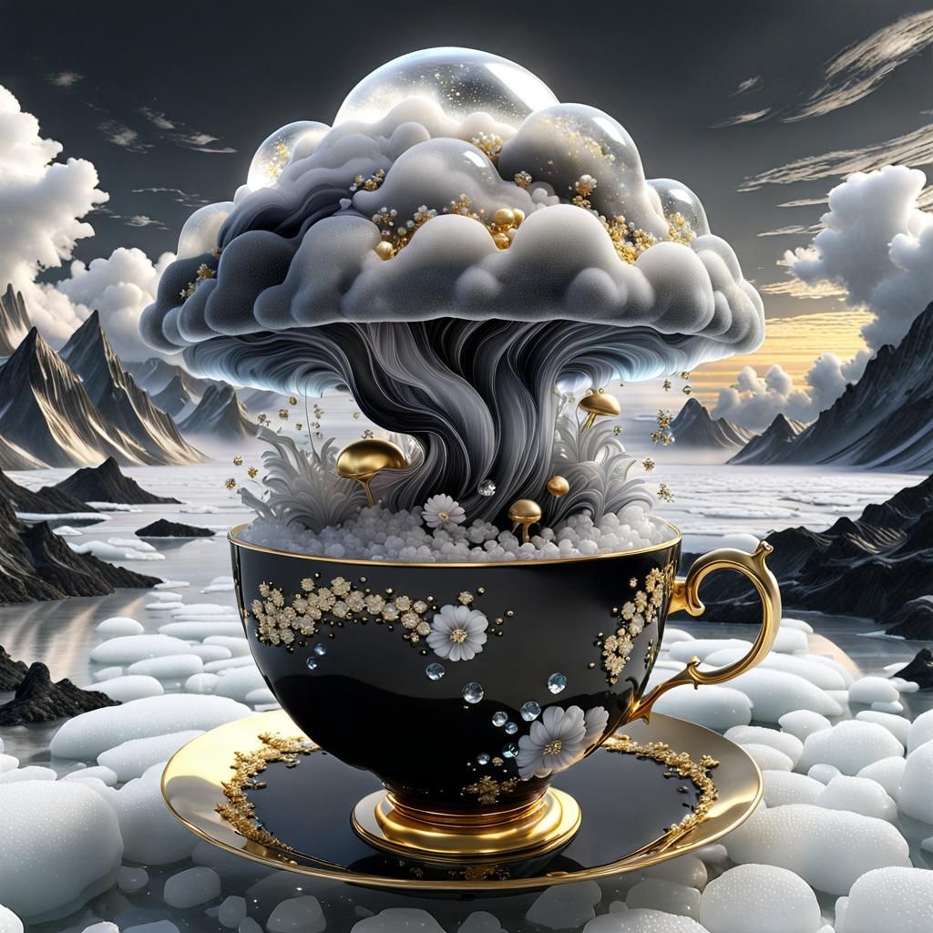 Flowery Thundercloud in Icy Teacup: 3D Surrealism