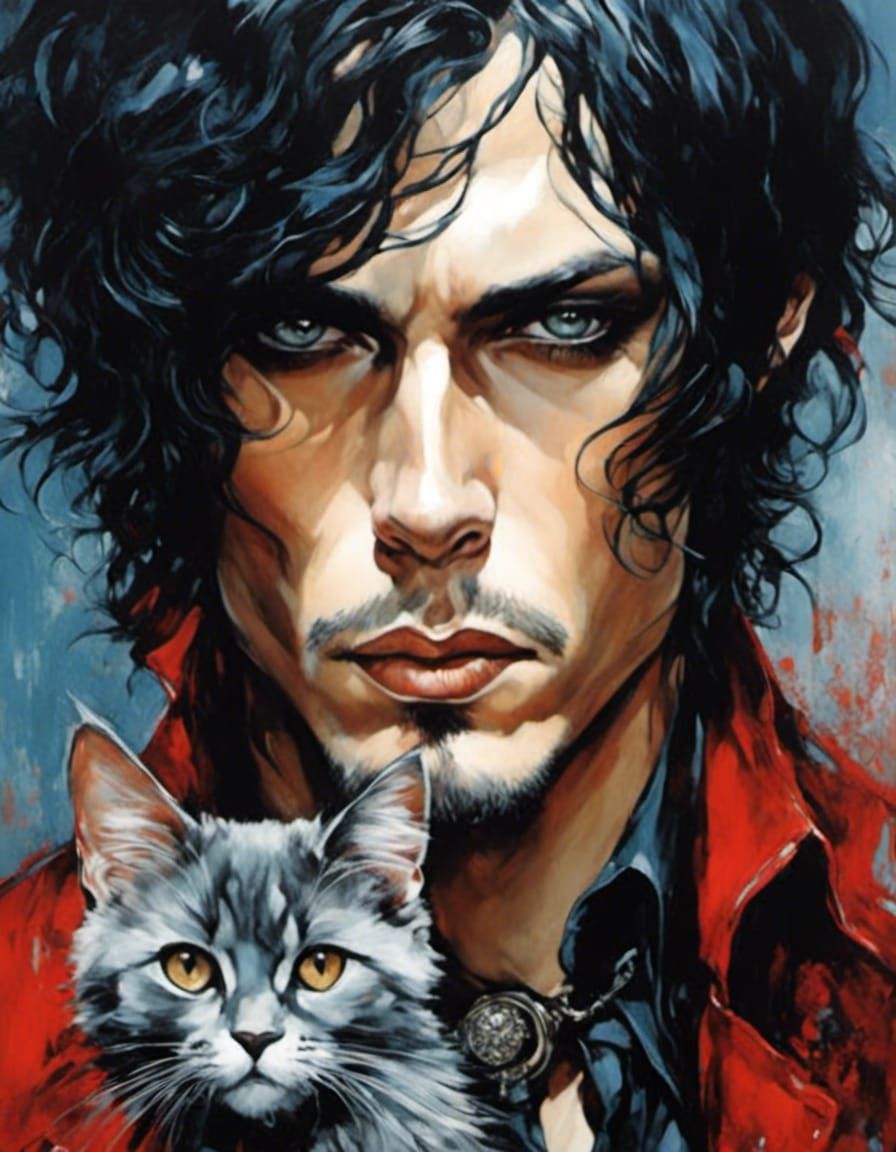 Anime Vet Surrounded by Cats in Manga Style