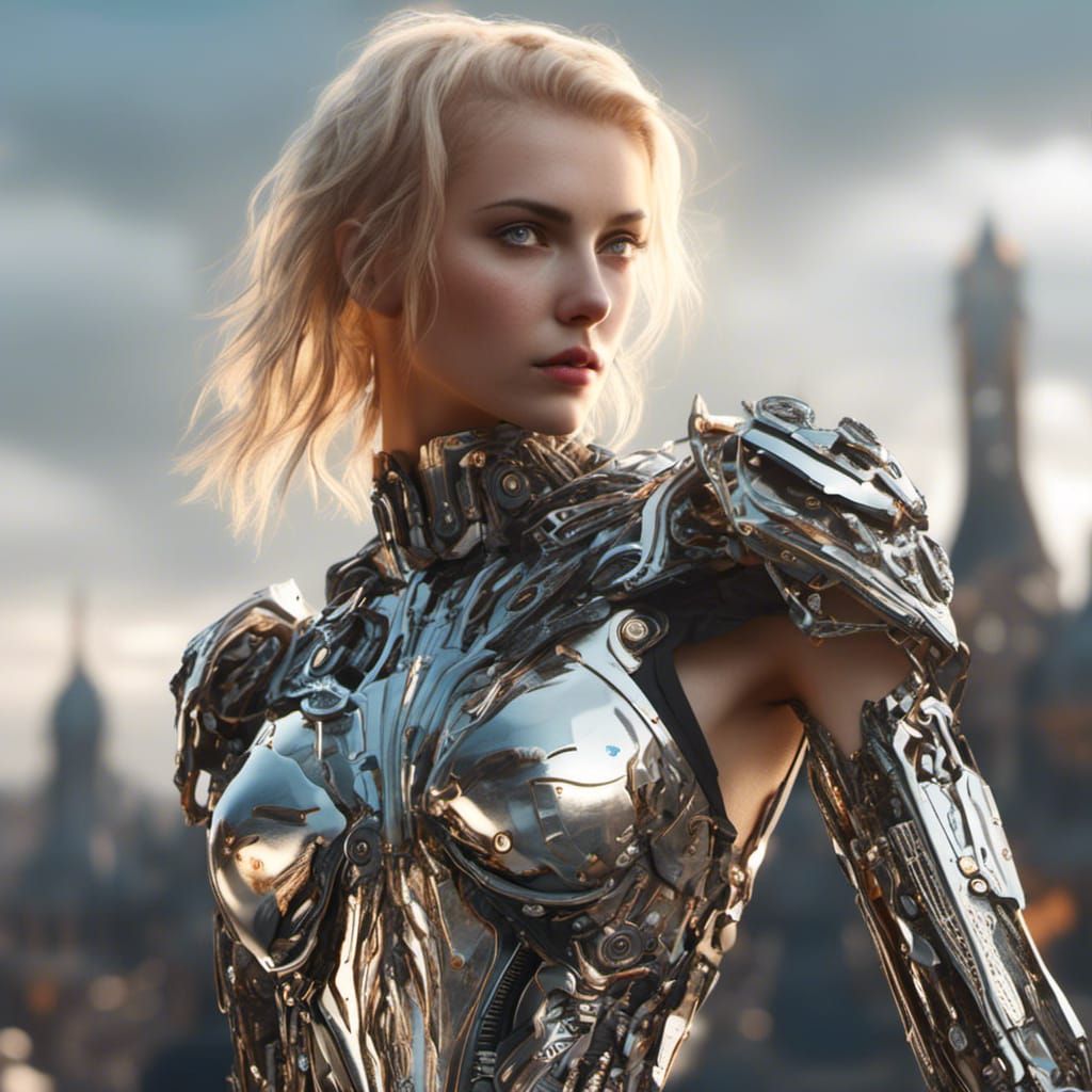 Cyborg Princess with Cybernetic Eyes in Cyberpunk Style