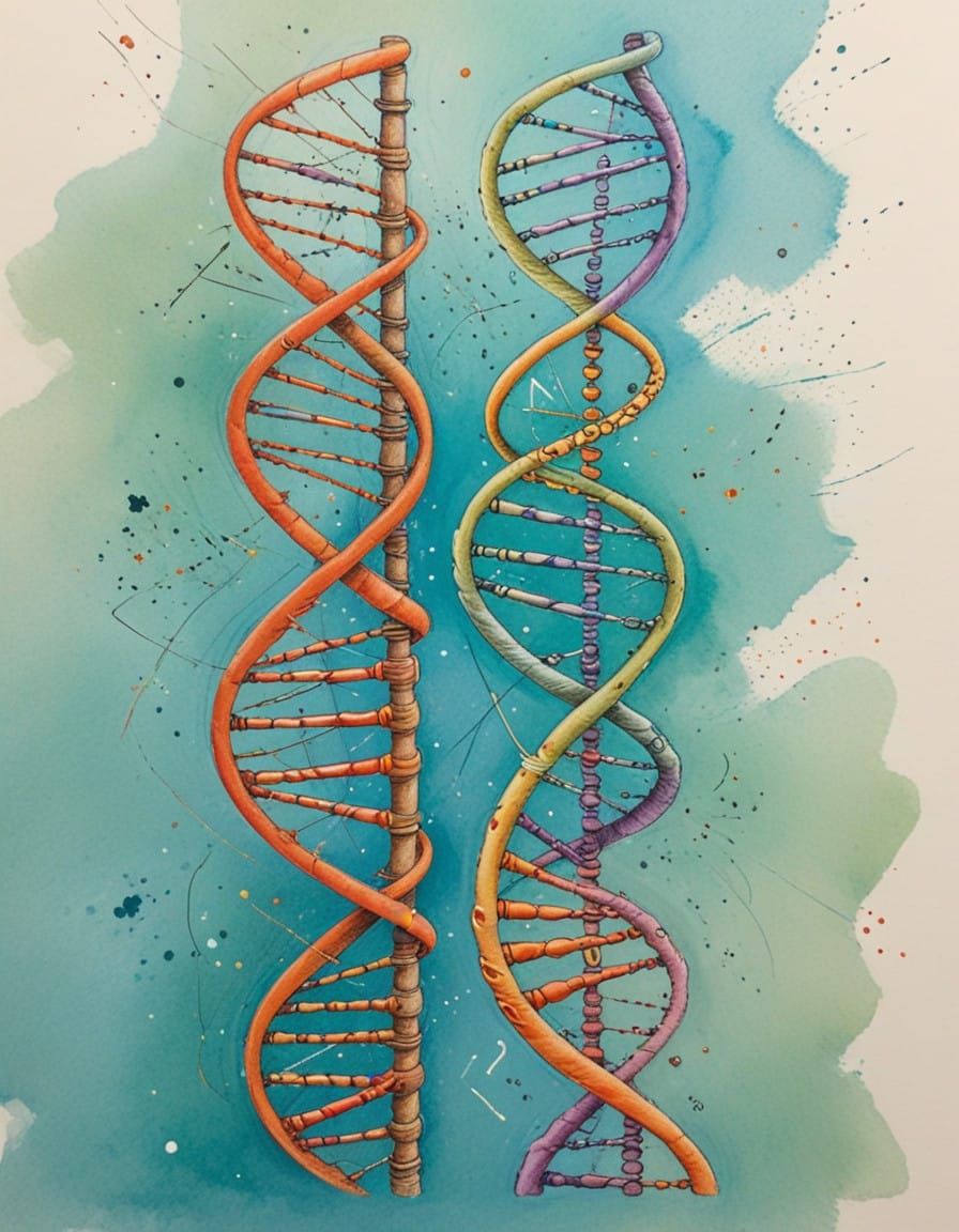 Vibrant DNA Double Helix in Abstract Art Style