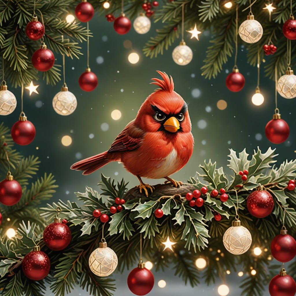 Whimsical Red Bird in Winter Wonderland