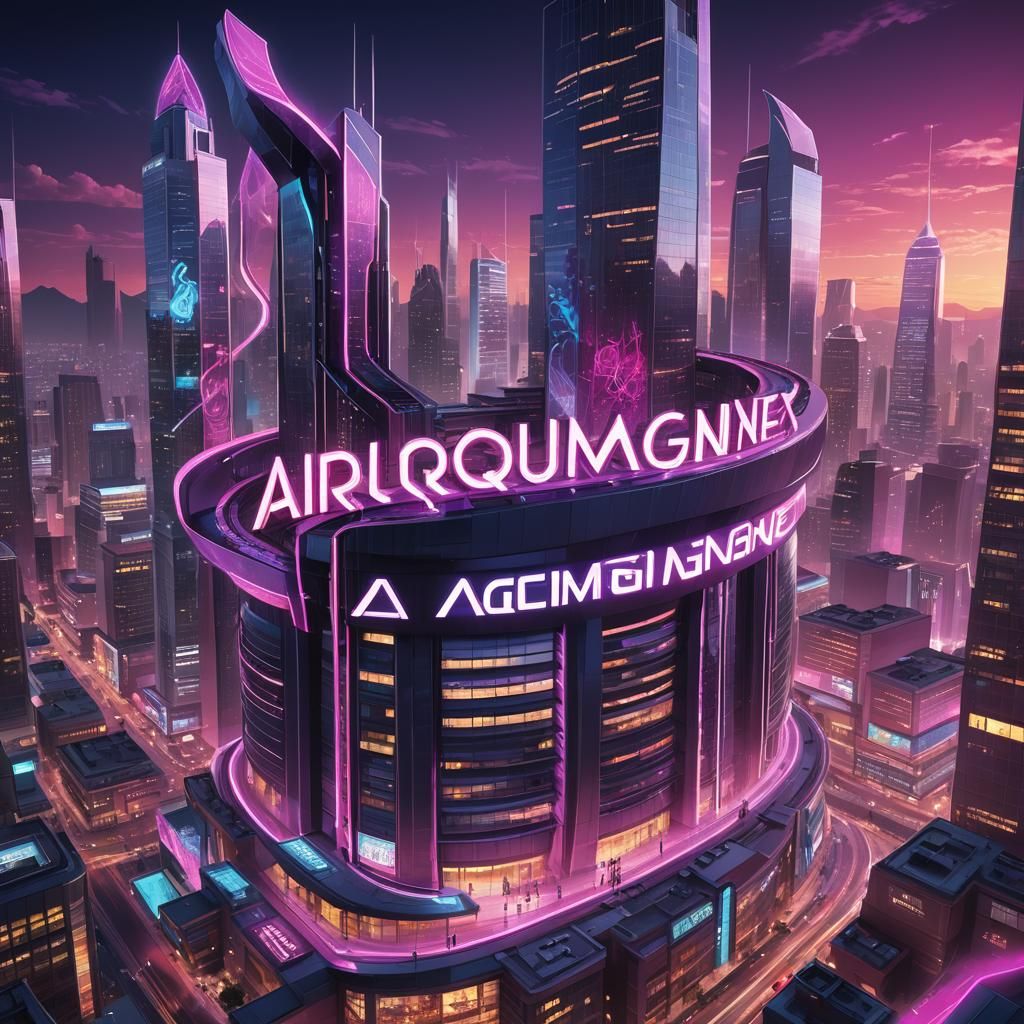 Futuristic Cityscape with 'ARQUIMAGINEX' Neon Text