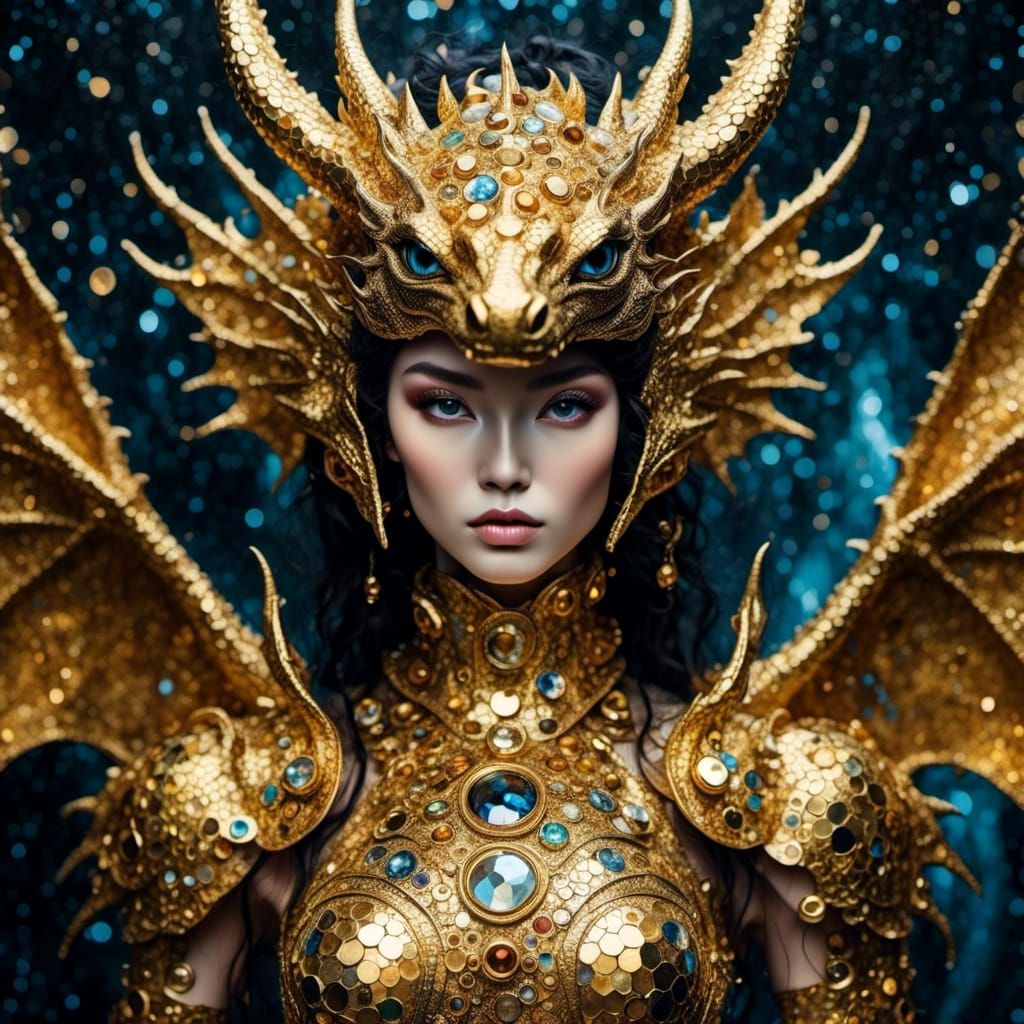 Striking Gold Dragon Double Exposure Collage Art