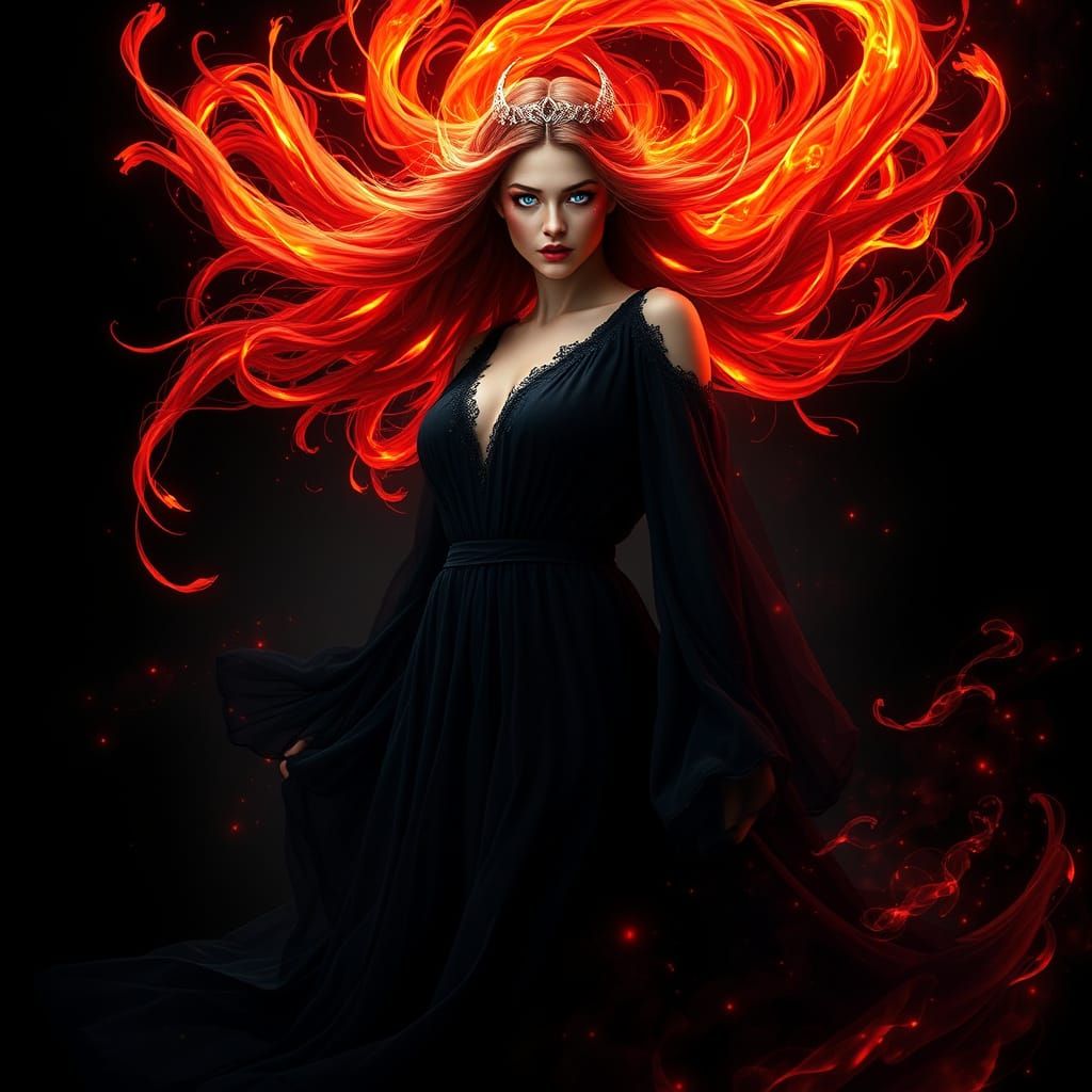 Ethereal Goddess of Flames in Cyberpunk Style