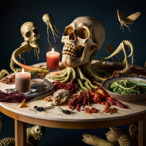 Grotesque Feast: A Morbid Tableau of Insects