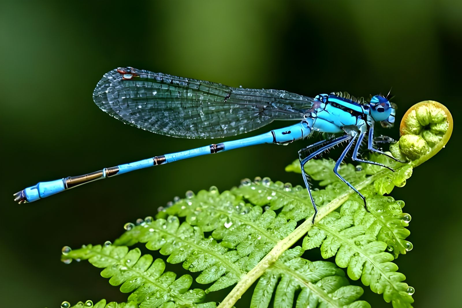 Dew-Kissed Damselfly: A Macro Photograph