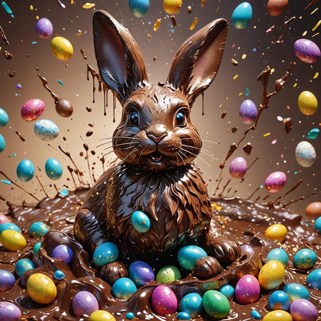 Shining Easter Scene with Children and Bunny